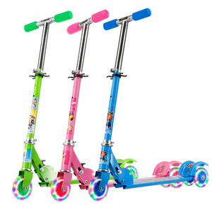 Children's Three-Wheel Folding Adjustable Scooter with Flashing Wheels and Light Included